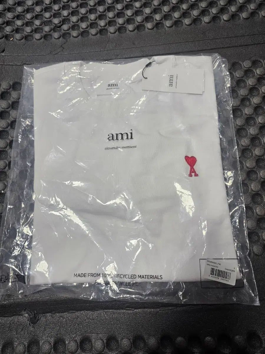 アミ スモール ハート 刺繍 長袖 Tシャツ 白 L