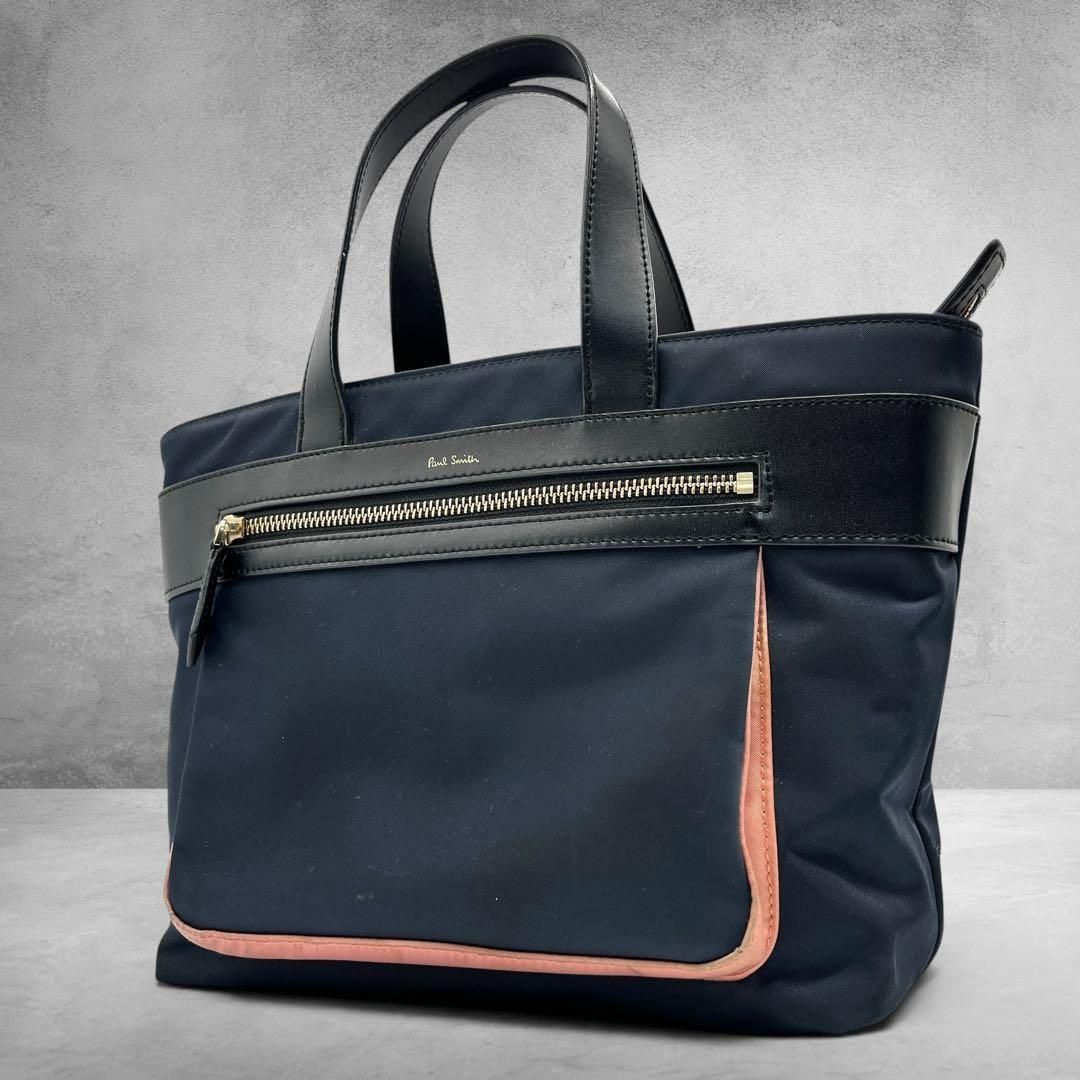 PaulSmith カラーブロック ミニトート ナイロン レザー 紺 Paul Smith mini tote handbag nylon leather colorblock bag casual tote unisex archive 2780