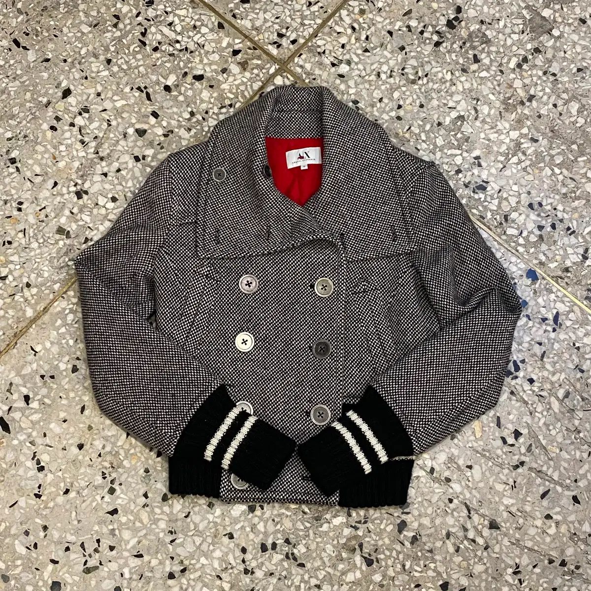 ARMANI EXCHANGE アルマーニ エクスチェンジ ハイネック ウール ボタン チェック クロップド ジャケット