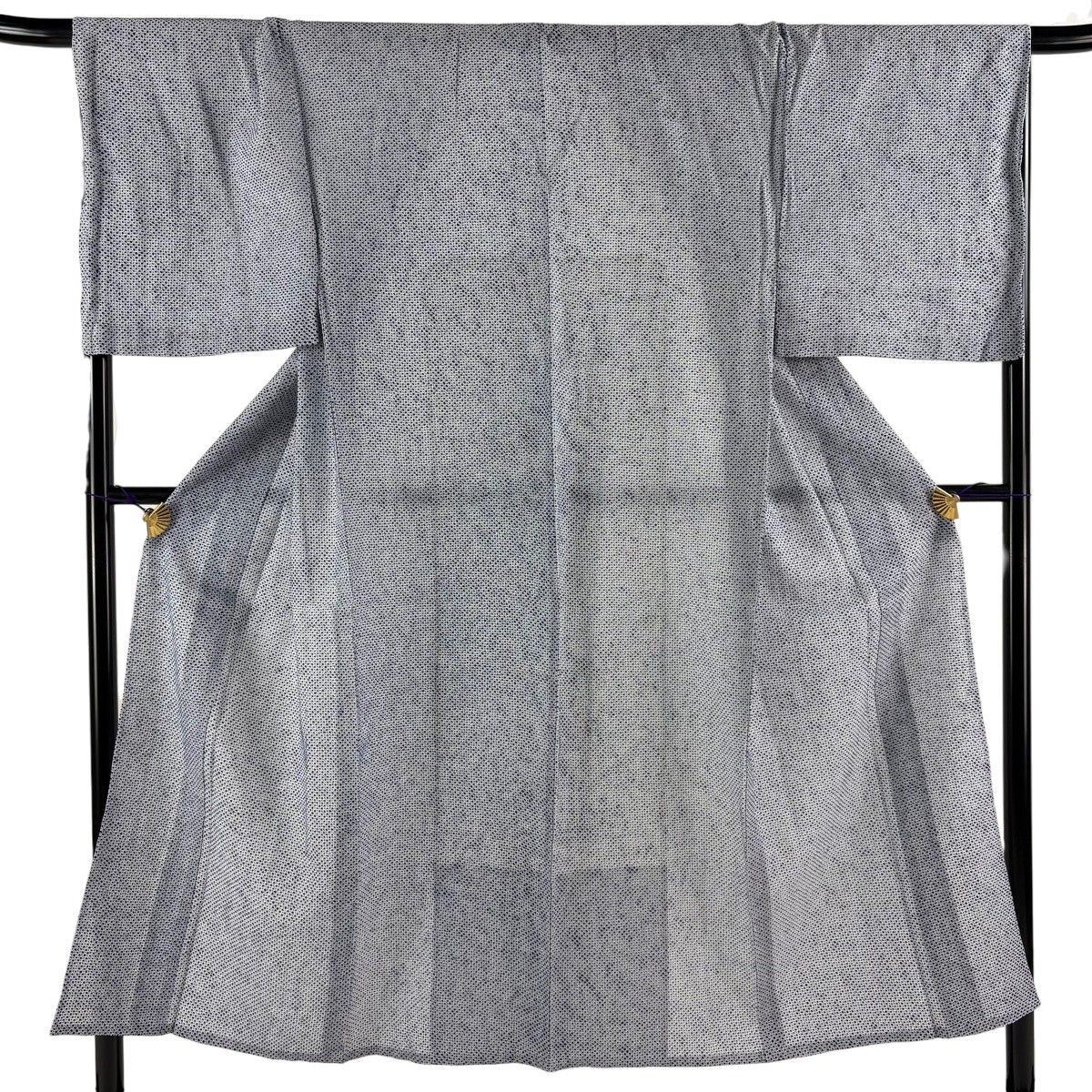 男着物 身丈151.5cm 裄丈70.5cm L 絞り浴衣 幾何学 青灰色 綿 名品 【中古】