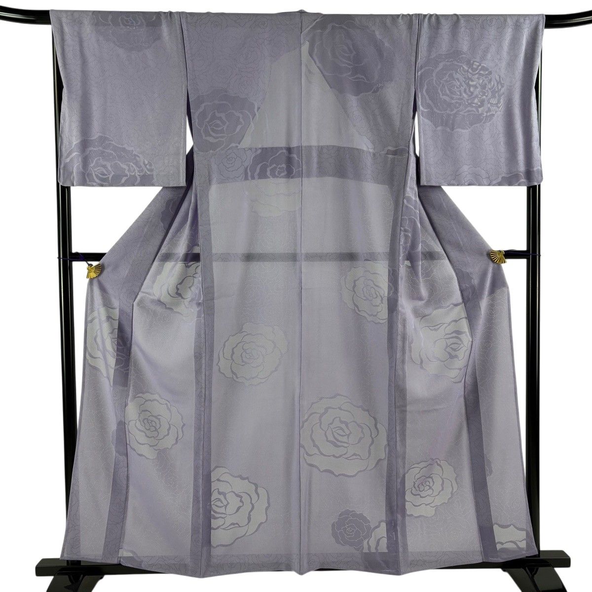 色無地 身丈158.5cm 裄丈68.5cm L 薄物 紗 薔薇 薄紫 正絹 名品 【中古】