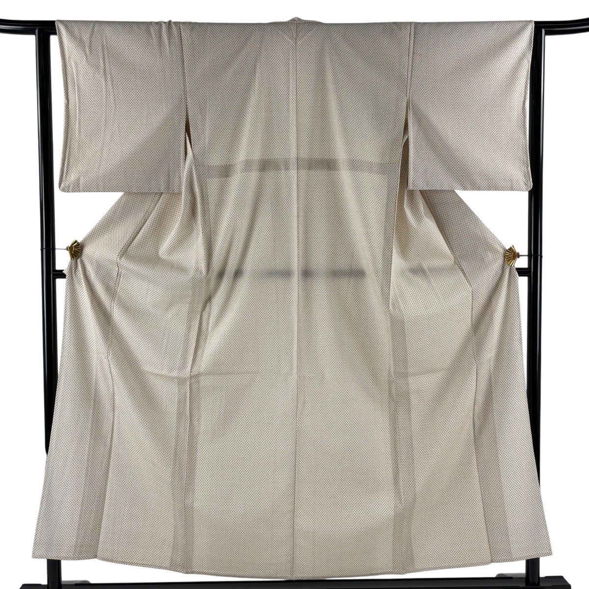 【美品】 紬 身丈155cm 裄丈63cm S 単衣 絣柄 灰白 正絹 名品 【中古】