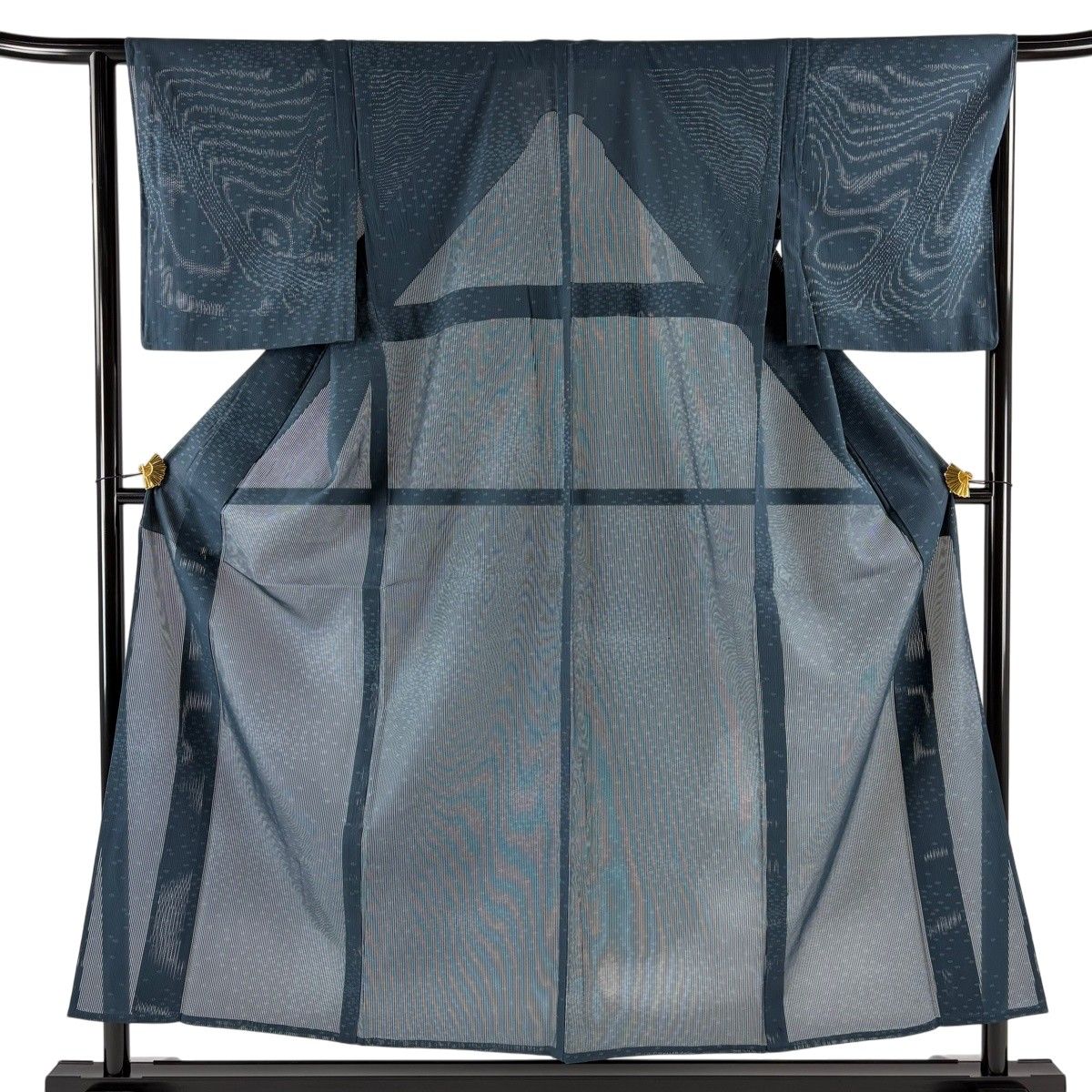 小紋 身丈154cm 裄丈64.5cm M 薄物 幾何学模様 深緑 正絹 名品 【中古】