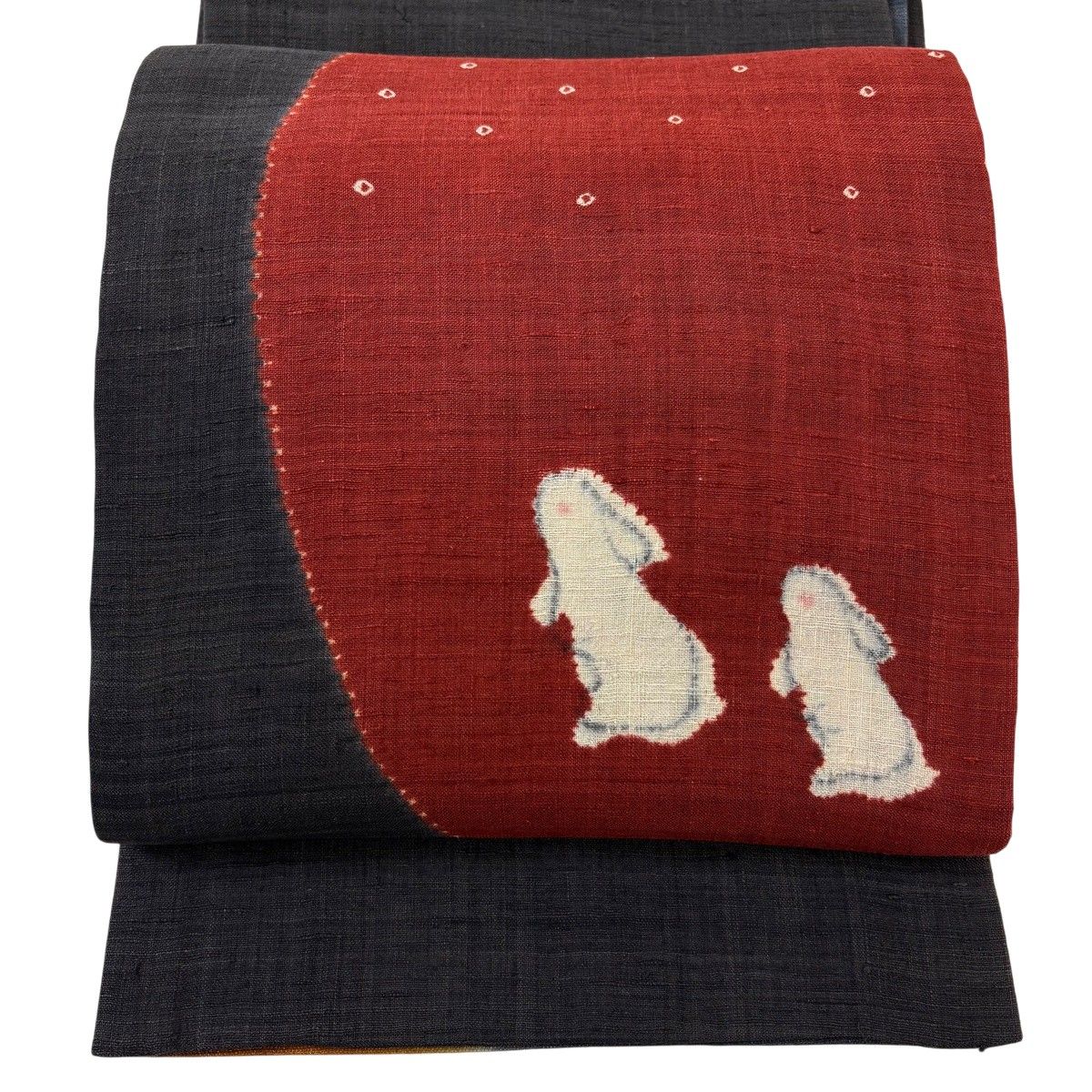 袋帯 名品 うさぎ 墨色 お太鼓柄 正絹 【中古】