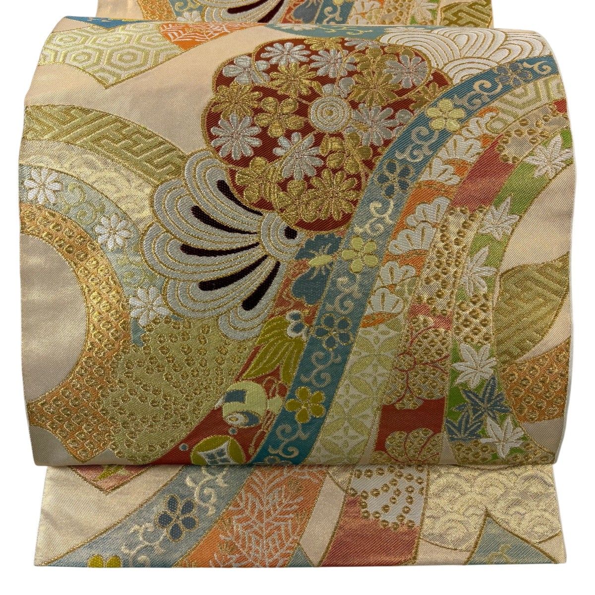 【美品】 袋帯 名品 川島織物 落款 熨斗 梅 金銀糸 箔 金色 六通 正絹 【中古】