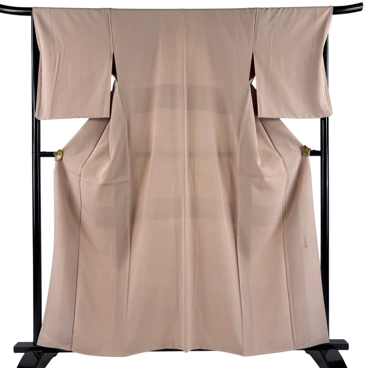 【美品】 色無地 身丈158.5cm 裄丈68cm L 絽袷 ピンクベージュ 正絹 秀品 【中古】