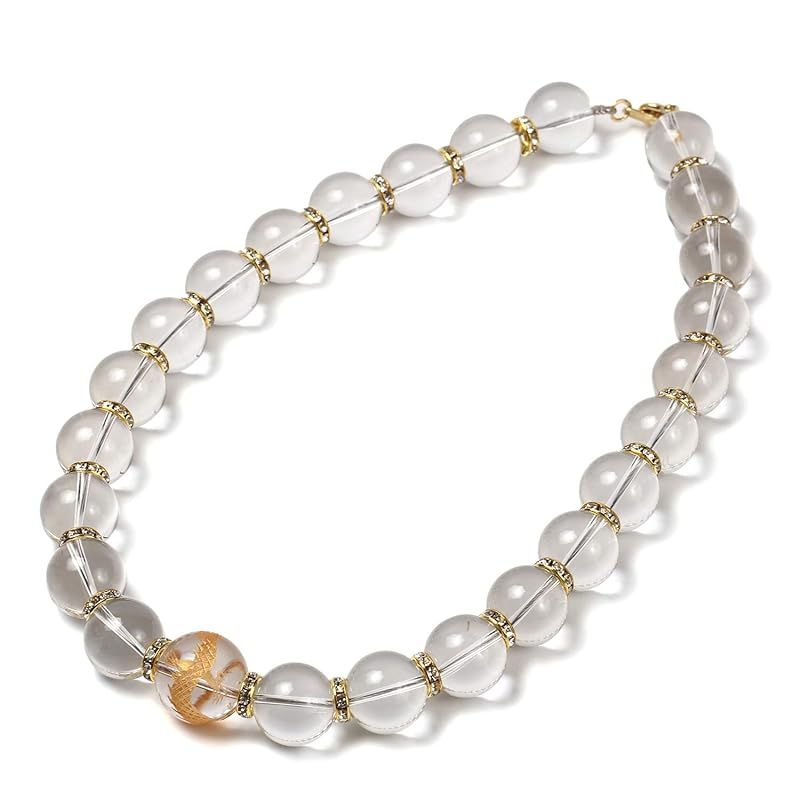 【新品】 【ノーブランド品】天然石4A金彫皇帝龍水晶20mm極太数珠ネックレス 運気を良い方向に導くパワーストーン