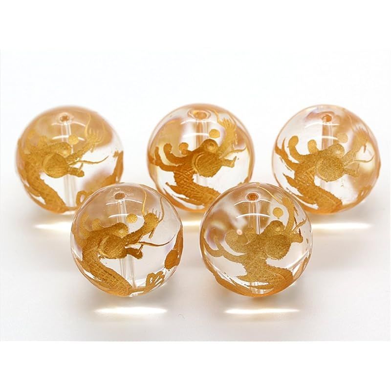 【新品】 石輝 [バラ売り5玉]金彫五本爪皇帝龍水晶20ｍｍ玉パワーストーン 作成用ゴム1ｍ＆通しワイヤー＆ブレスレットの作り方説明書付き[t026]