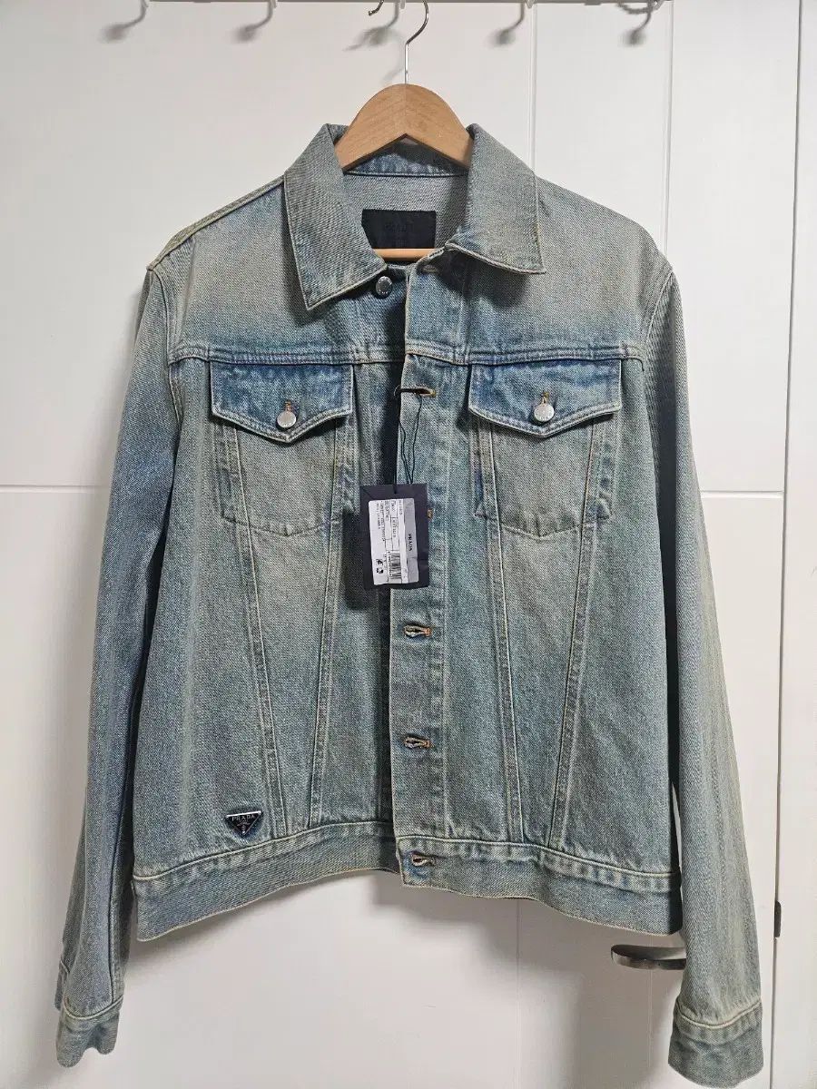 新品 PRADA プラダ メンズ 三角ロゴ ウォッシュドデニム ジャケット / large