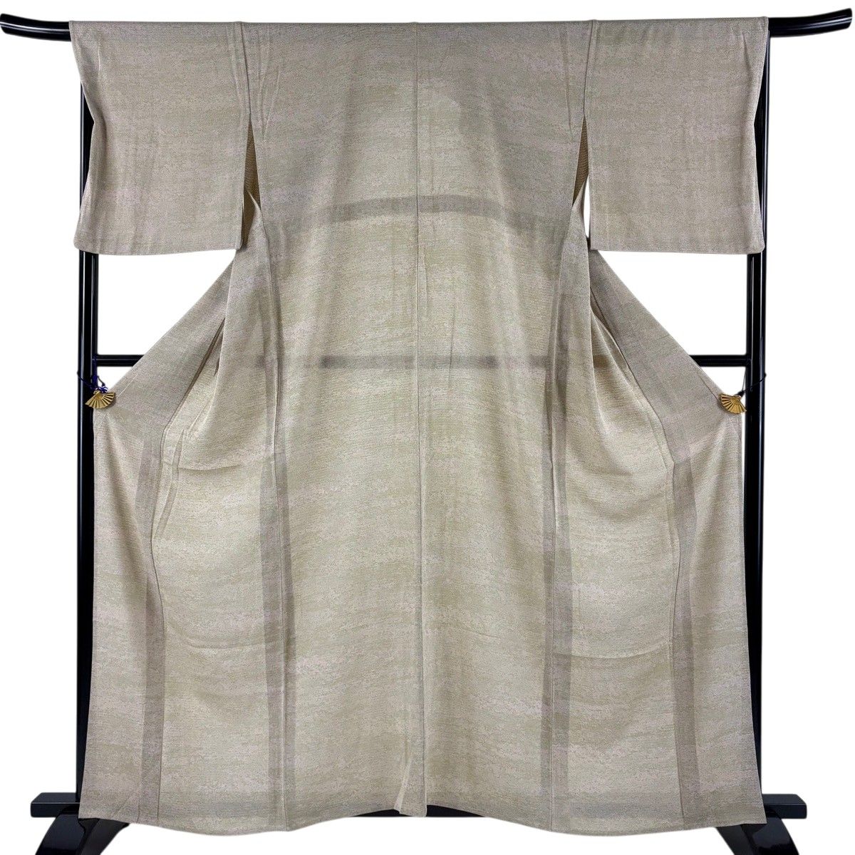 【美品】 小紋 身丈157.5cm 裄丈68.5cm L 薄物 絽 幾何学 ベージュ 正絹 秀品 【中古】