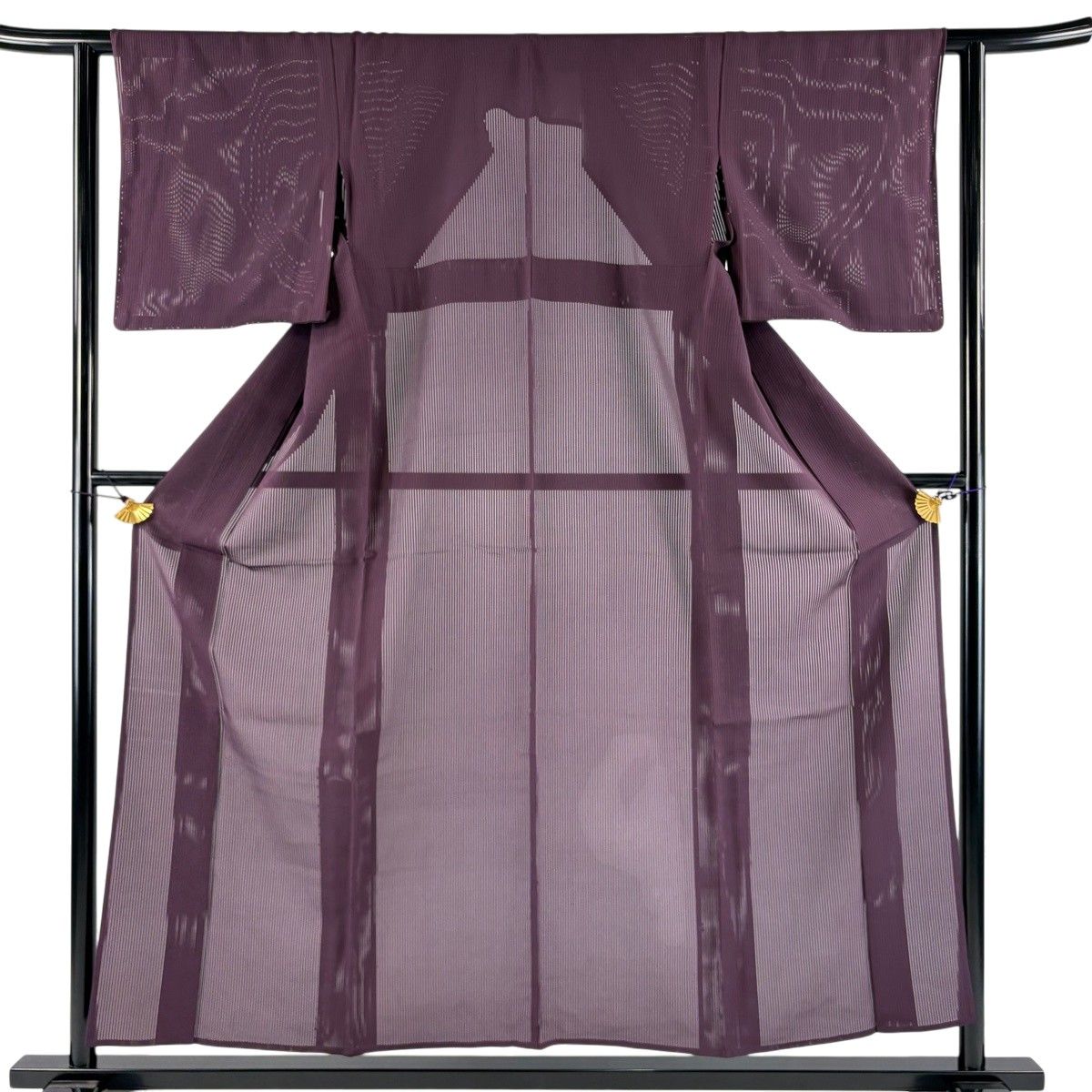 【美品】 色無地 身丈155cm 裄丈61cm S 薄物 縦絽 濃紫 正絹 秀品 【中古】
