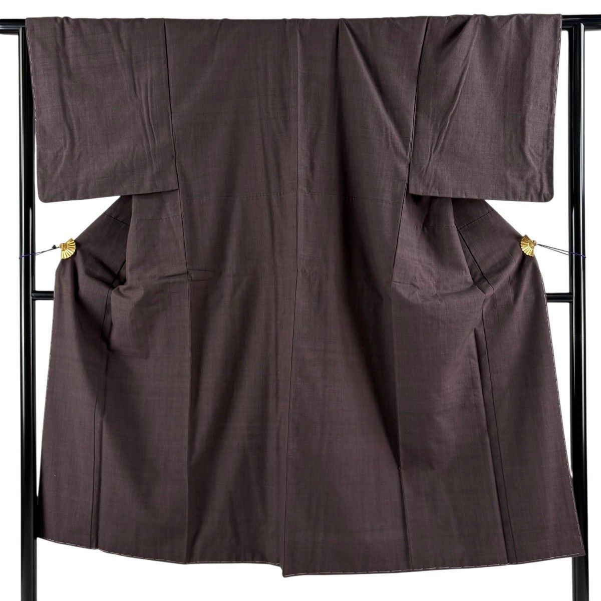 【美品】 男着物 身丈135.5cm 裄丈65cm M 袷 本場結城紬 ますいわ屋 証紙 茶紫 正絹 逸品 【中古】