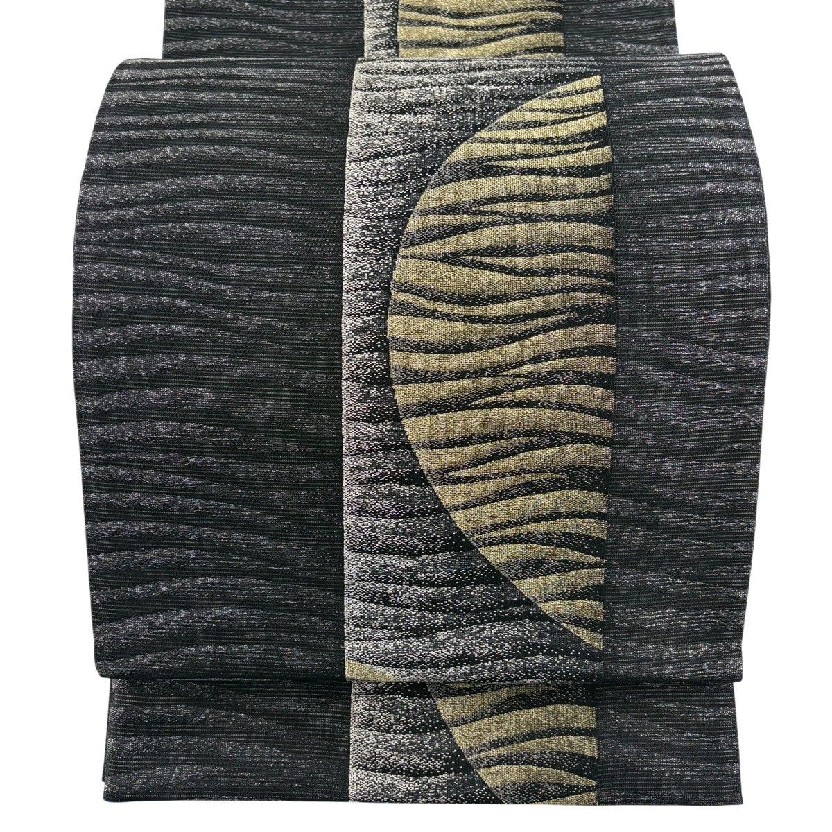 【美品】 袋帯 秀品 夏帯 絽 よろけ縞 金銀糸 黒 六通 正絹 【中古】