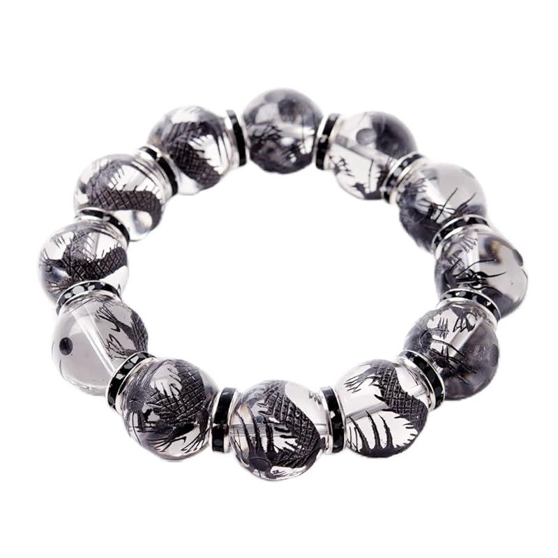 【新品】 [石輝] 黒彫り五本爪皇帝龍水晶 18mm ブラックロンデル メンズ 数珠 ブレスレット 天然石 パワーストーン [b565]