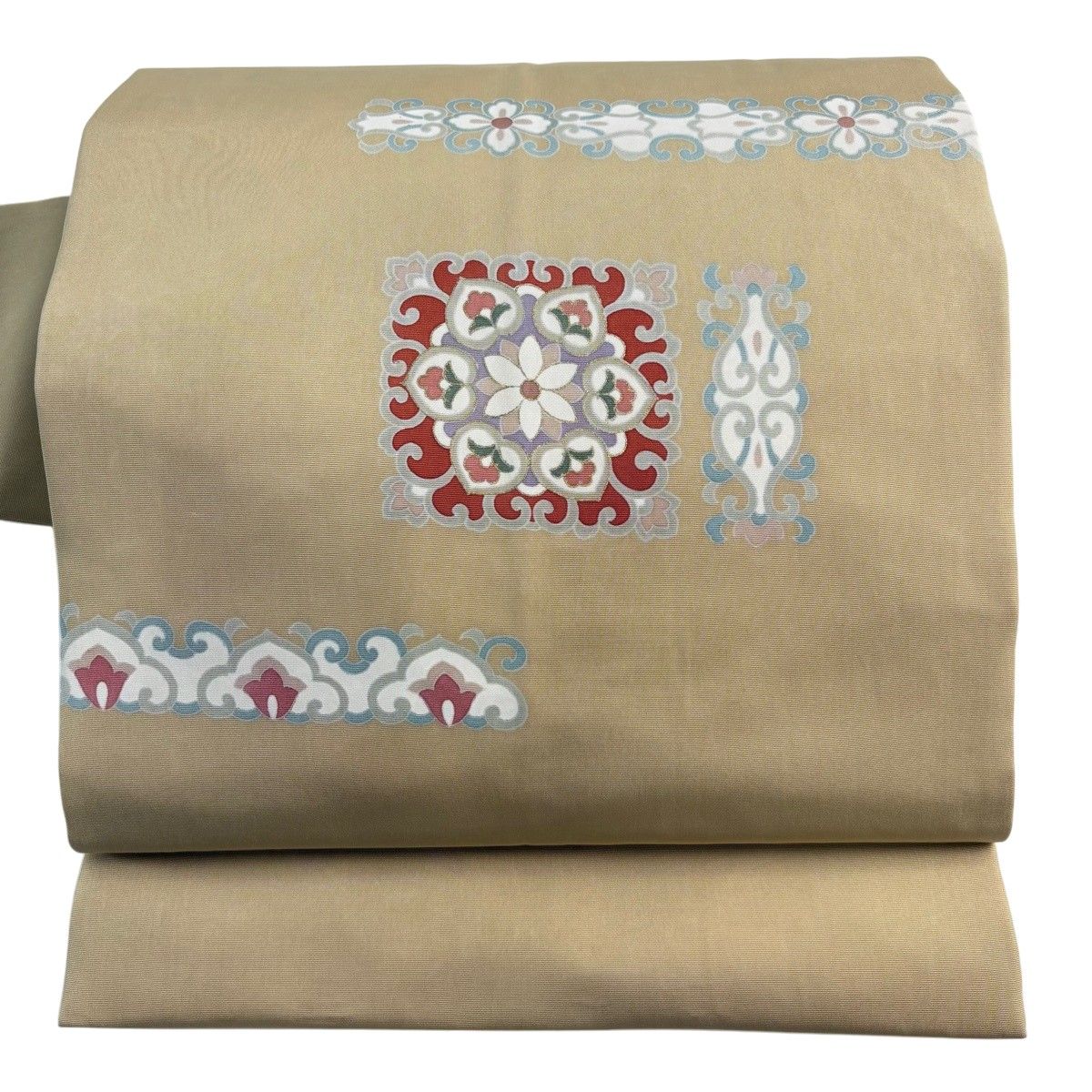 名古屋帯 秀品 華文 花唐草 金彩 ベージュ 正絹 【中古】