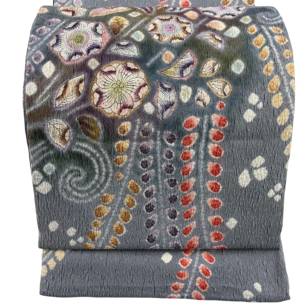 【美品】 袋帯 秀品 辻が花 ぼかし 灰色 お太鼓柄 正絹 【中古】