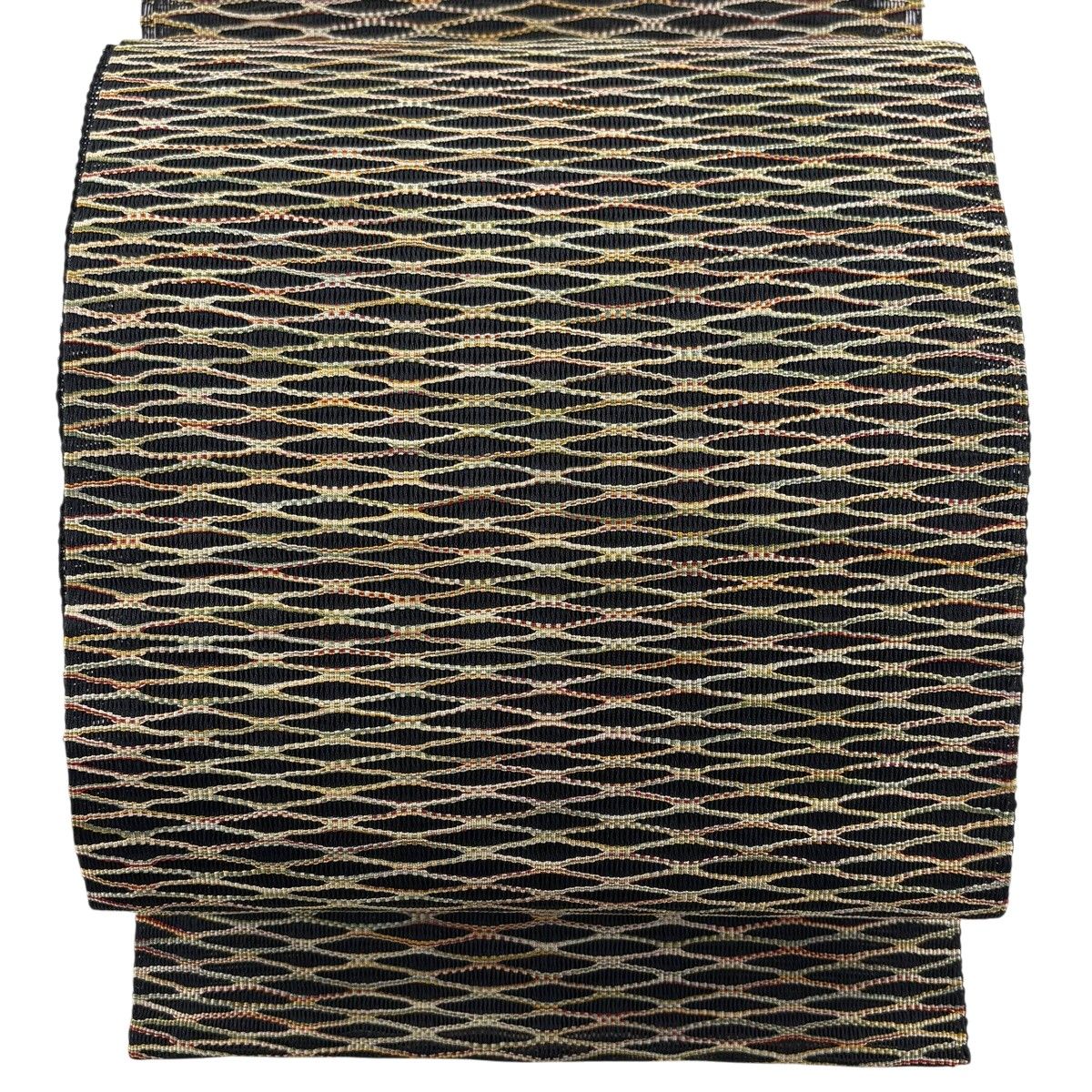 名古屋帯 秀品 松葉仕立て 八寸名古屋帯 夏帯 幾何学 黒 正絹 【中古】