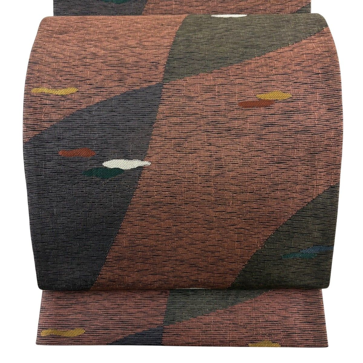 【美品】 袋帯 秀品 幾何学 箔 赤茶 六通 正絹 【中古】