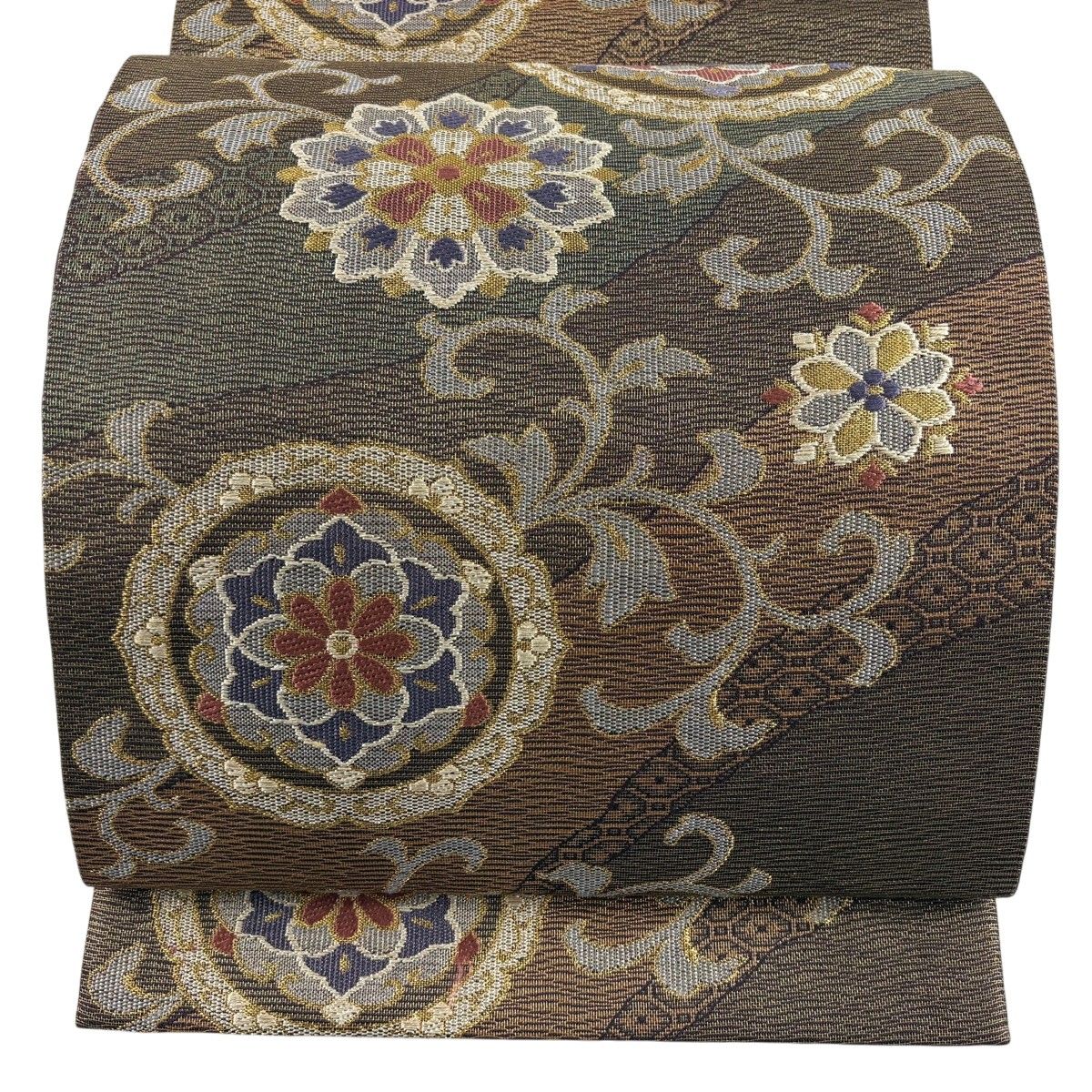 袋帯 秀品 華文 草花 金糸 金茶 六通 正絹 【中古】