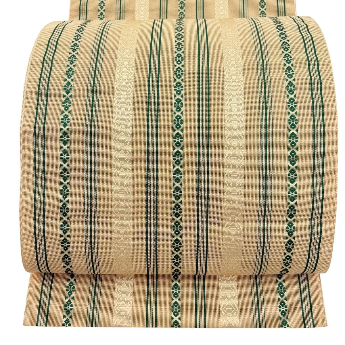 【美品】 名古屋帯 秀品 夏帯 トンネル仕立て 八寸名古屋帯 松葉仕立て 縞 幾何学模様 薄茶色 正絹 【中古】