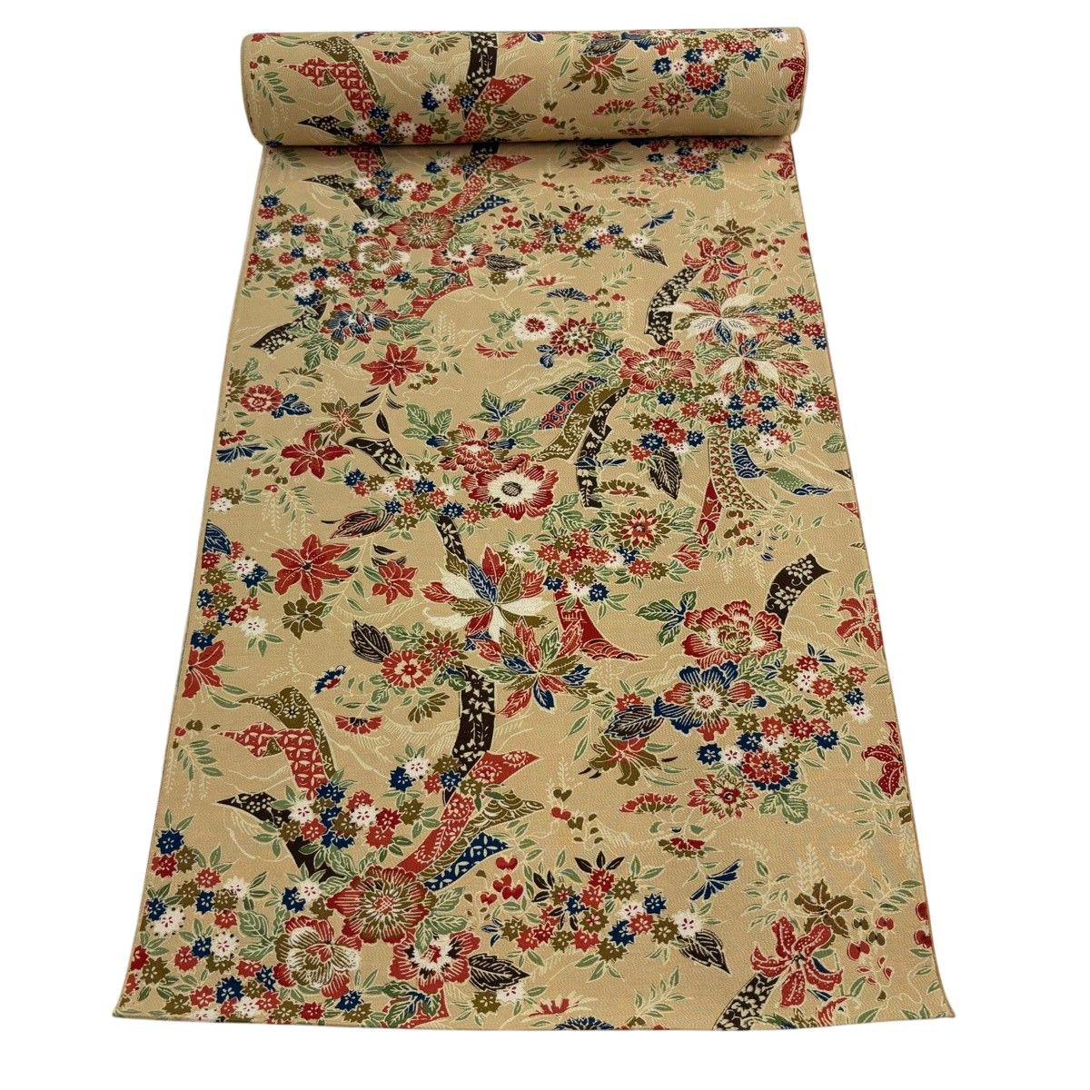 反物 秀品 小紋 草花 熨斗 ベージュ 正絹 【中古】