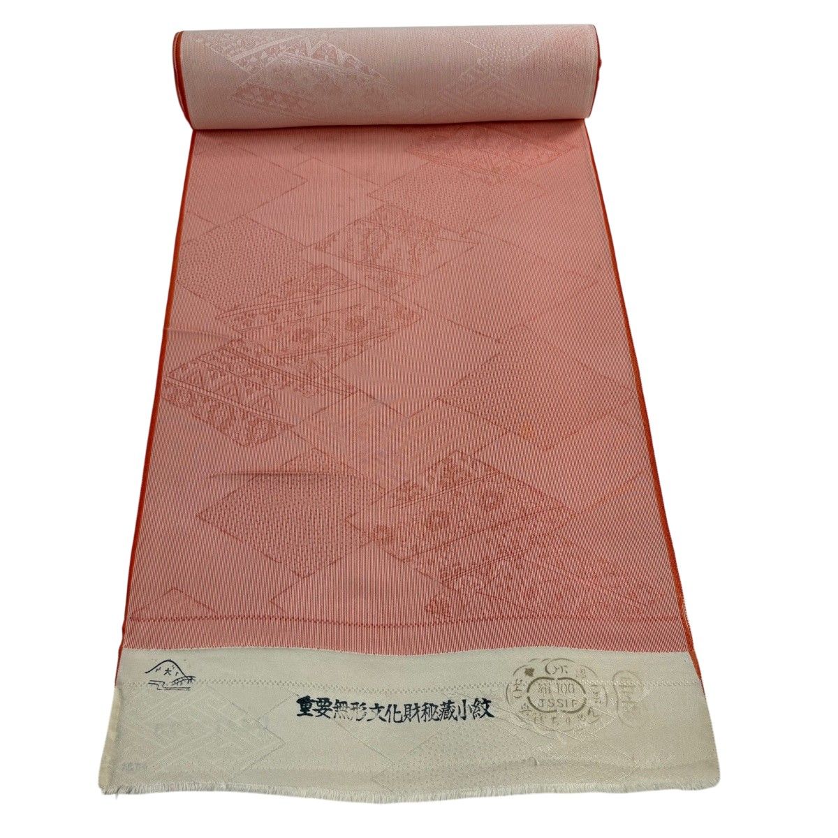 反物 秀品 江戸小紋 万筋 菱 朱色 正絹 【中古】