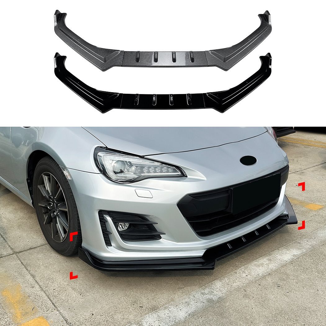 送料込み スバル/Subaru BRZ 2017-2020 専用フロントリップスポイラー（フロントバンパー下面／アンダースポイラー）ABS製軽量ドレスアップパーツ 前面の空気流れを整えローダウン効果 スポーティな印象に カーボン柄／ピアノブラック選べます