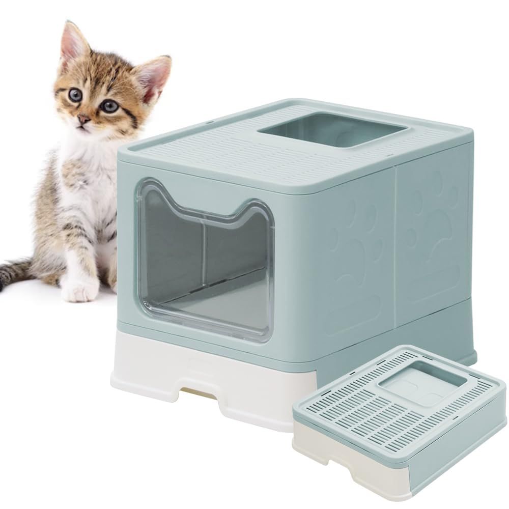 life_mart 猫トイレ ドーム型 【 2WAY出入り 折りたたみ式 スコップ付き 】 上から猫トイレ 全密閉型 大型 猫用トイレ フード付き 引き出し式 掃除簡単 蓋付き 砂飛び散り防止 ニオイ漏れ防止 折り畳み収納 コンパクト 清潔ト 47311141