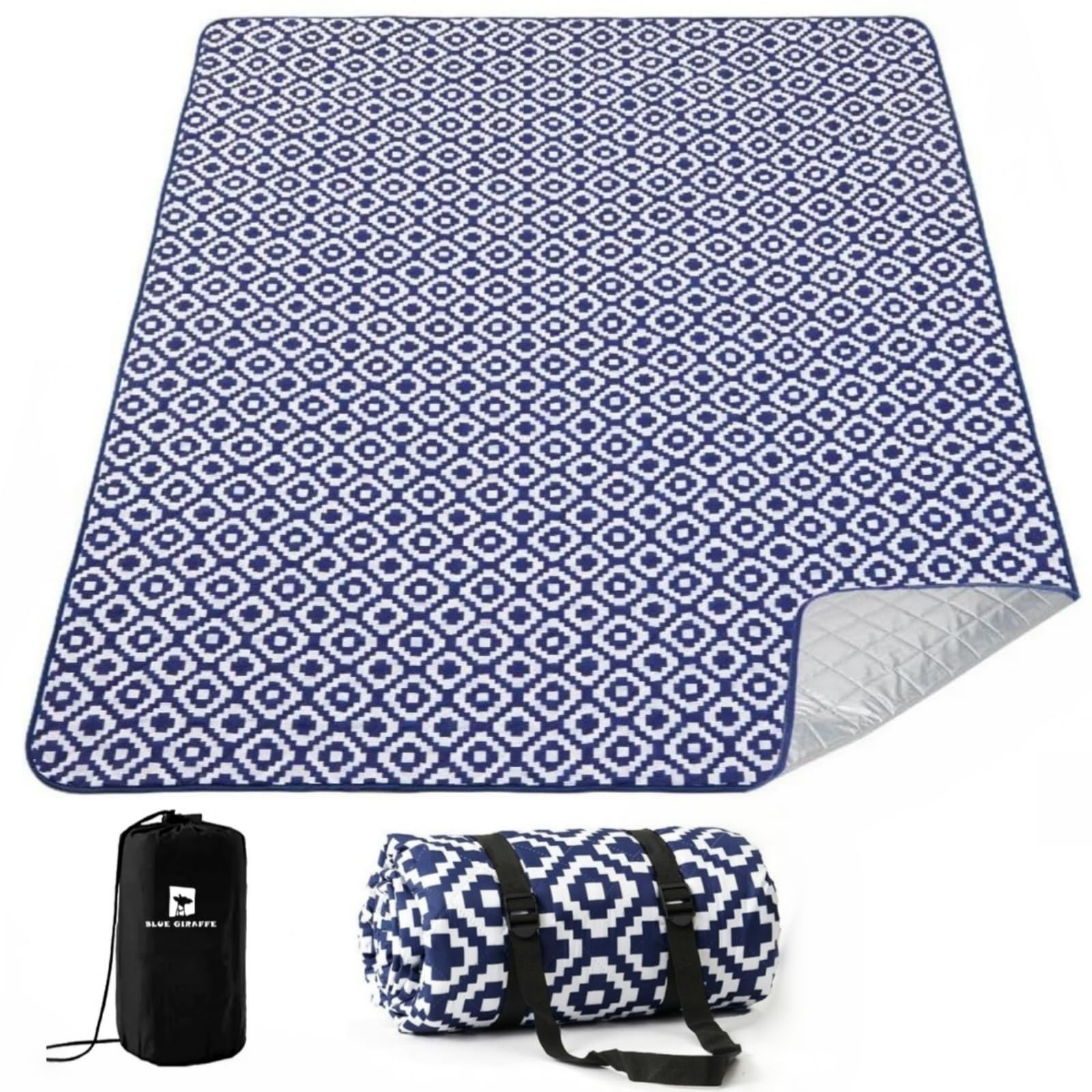 Blue Giraffeレジャーシート厚手 4層構造 大判 200X200 ピクニックシート 軽量 防水加工 収納袋付く 洗える 折り畳みやすい コンパクト収納★ b894248c