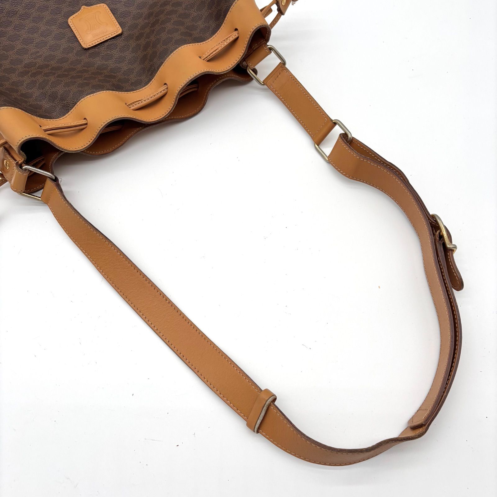CELINE セリーヌ マカダム柄 巾着 ショルダーバッグ ポーチ付き PVC