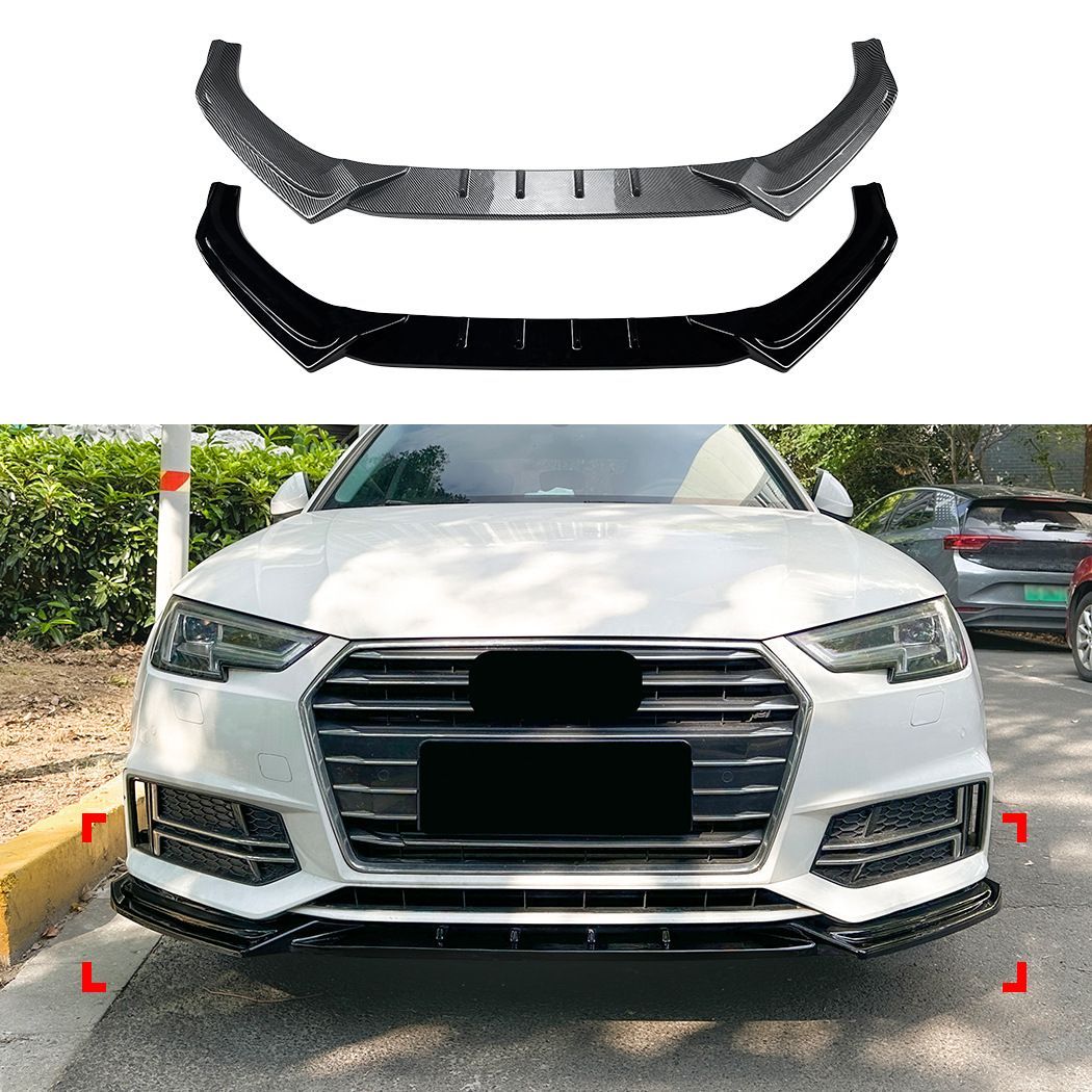 送料込み アウディ/Audi A4 B9 Sline前期モデル（2017-2019）専用フロントリップスポイラー（一体成型・バンパー下面）ABS製軽量ドレスアップパーツ 前面の空気流れを整えローダウン効果 スポーティな印象に カーボン柄／ピアノブラック選べます