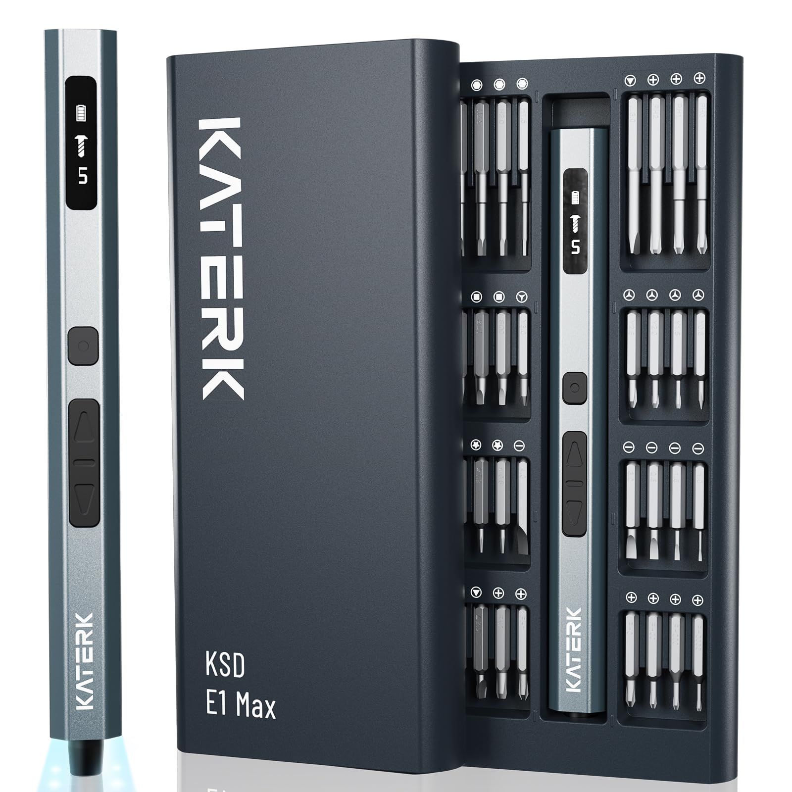 KATERK 電動精密ドライバーセット 64in1 ペン型 小型 強力磁石付き 磁気吸着収納ケース付き トルクス/マイナス/プラス/三角/六角/Y 字 特殊ネジ対応 S2 鋼材 Type-C充電式 4LEDライト 正逆転切替 5 段階トルク調整 スマホ/ikk
