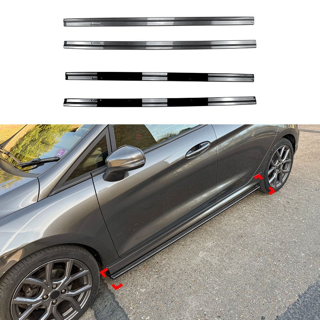 送料込み フォード/Ford フィエスタ MK8 STライン 2018+ 専用サイドスカート（サイドアンダースポイラー）ABS製軽量ドレスアップパーツ 側面の空気流れを整えシャープな印象に。カーボン柄／ピアノブラック選べます