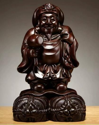 美品★大黒天 縁起物 仏師で仕上げ品 黒檀木 彫刻工芸品 精密彫刻 置物