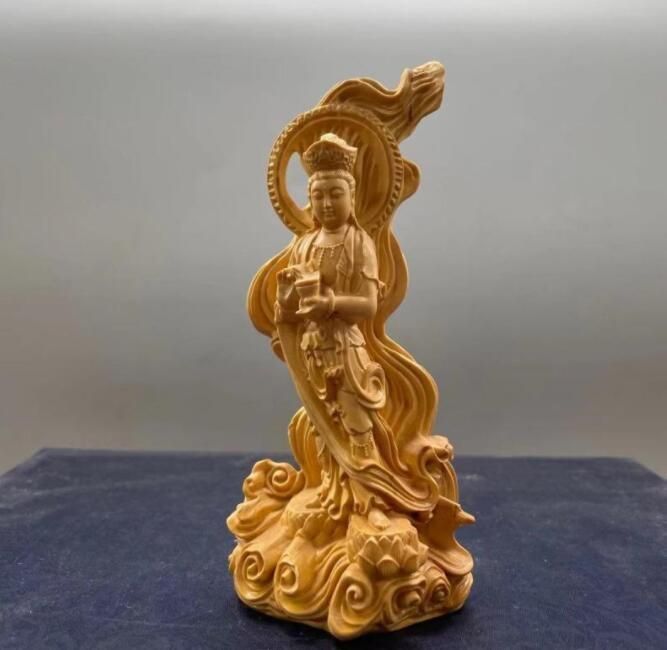 新入荷★渡海観音菩薩像★木彫り 仏像★招財開運★鎮宅辟邪★精密細工★黄楊木