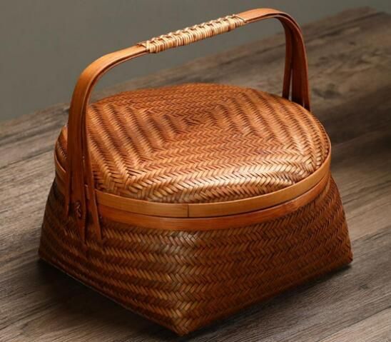 美品☆バスケット/収納かご おしゃれ竹籠　収納箱/竹工芸/竹編細工籠/茶道具籠 茶道セット 茶具 竹の編