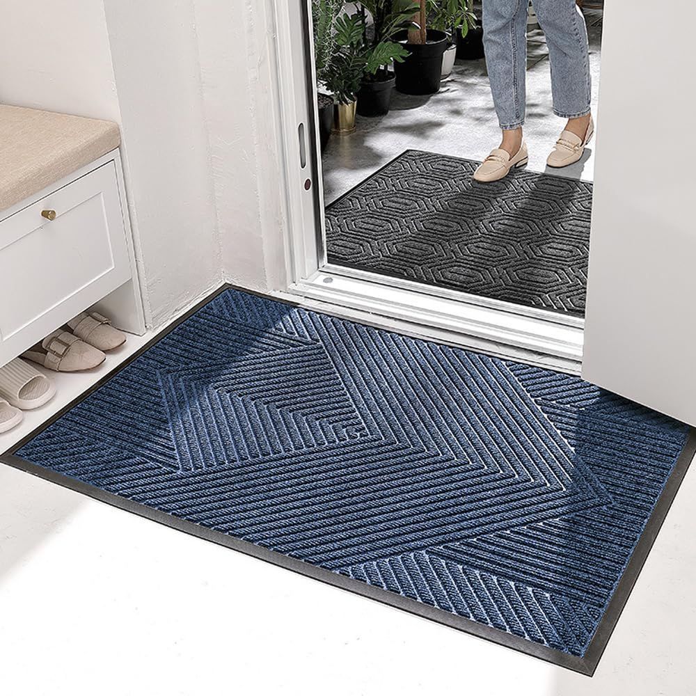 新品玄関マット 屋外 大判 泥落とし 60x90cm ドアマット 室内 おしゃれ 入口マット 滑り止め 業務用 家庭用 エントランスマット オフィス お店 洗える ブルータイ
