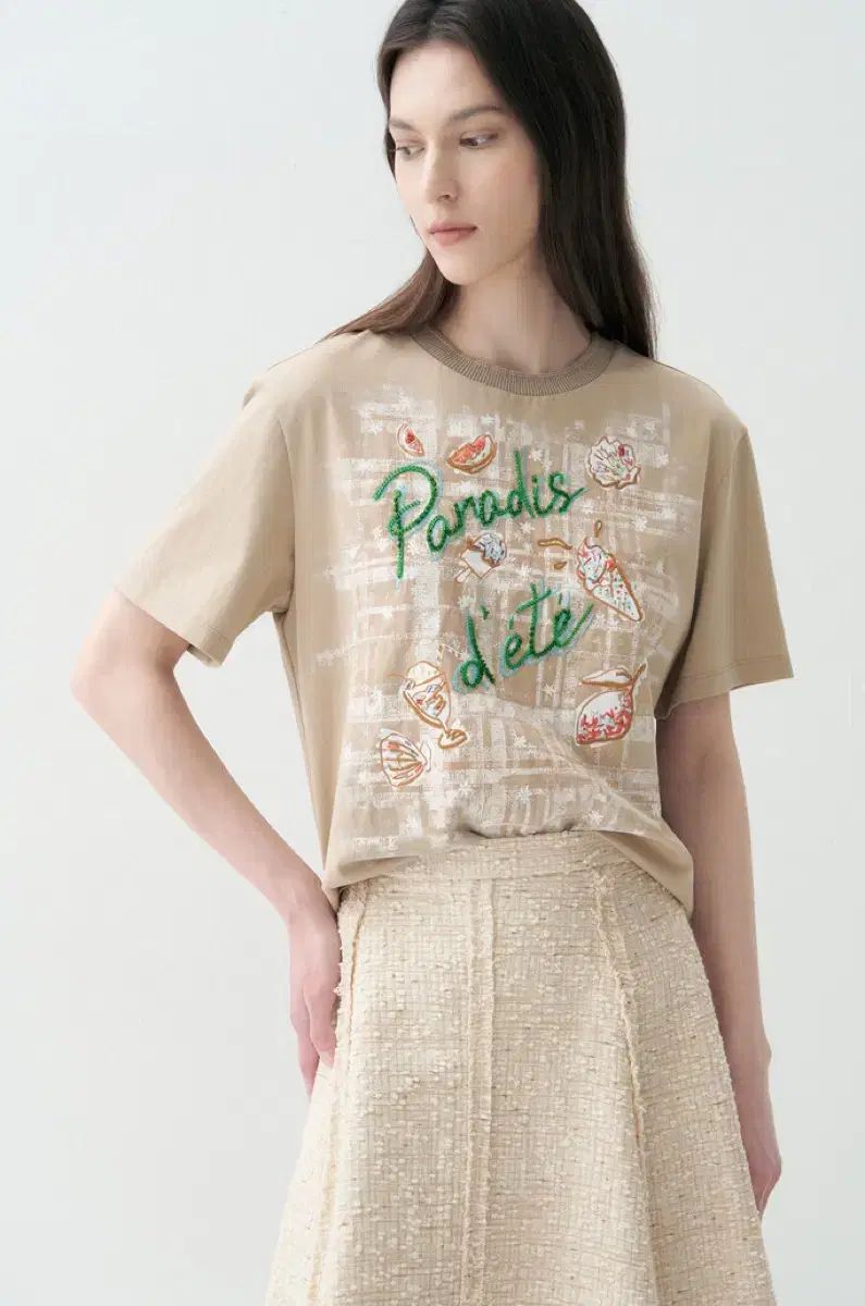 ランバン LANVIN COLLECTION ビーズ ベージュ Tシャツ