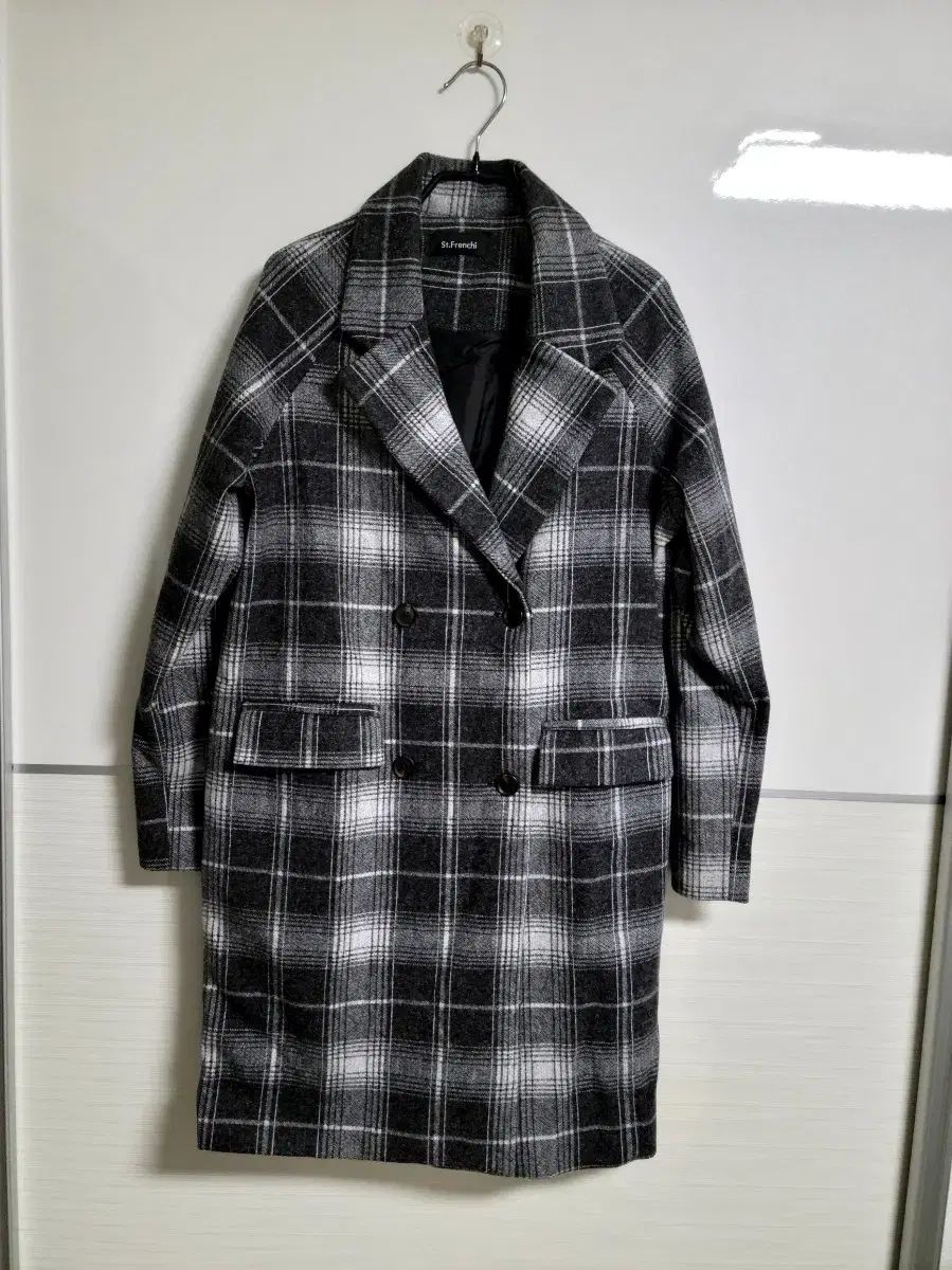 新品 CHECK ダブル ウール混 ウールブレンド ルーズフィット コート