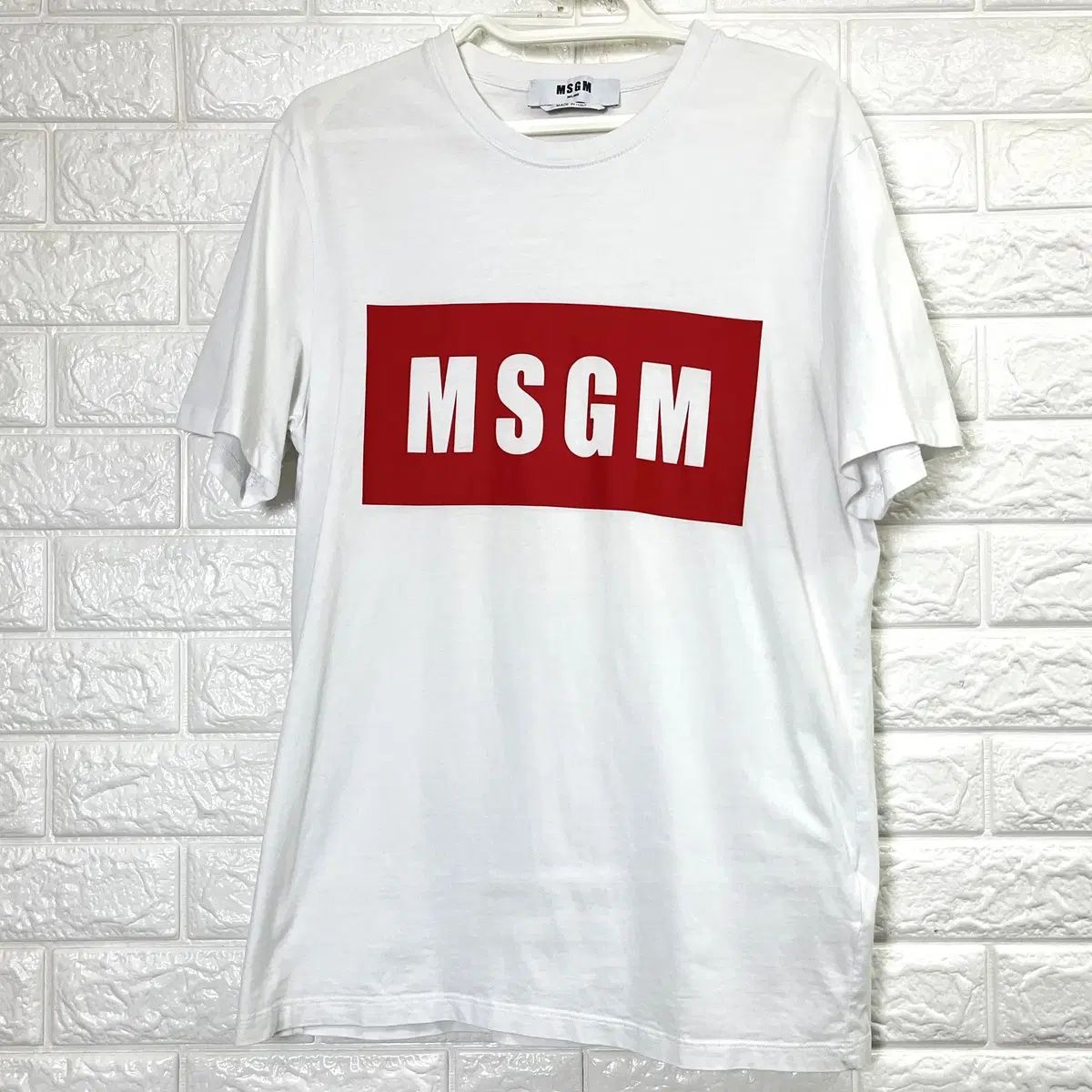 MSGM メンズ 白 赤 ボックスロゴ 半袖 Tシャツ XS