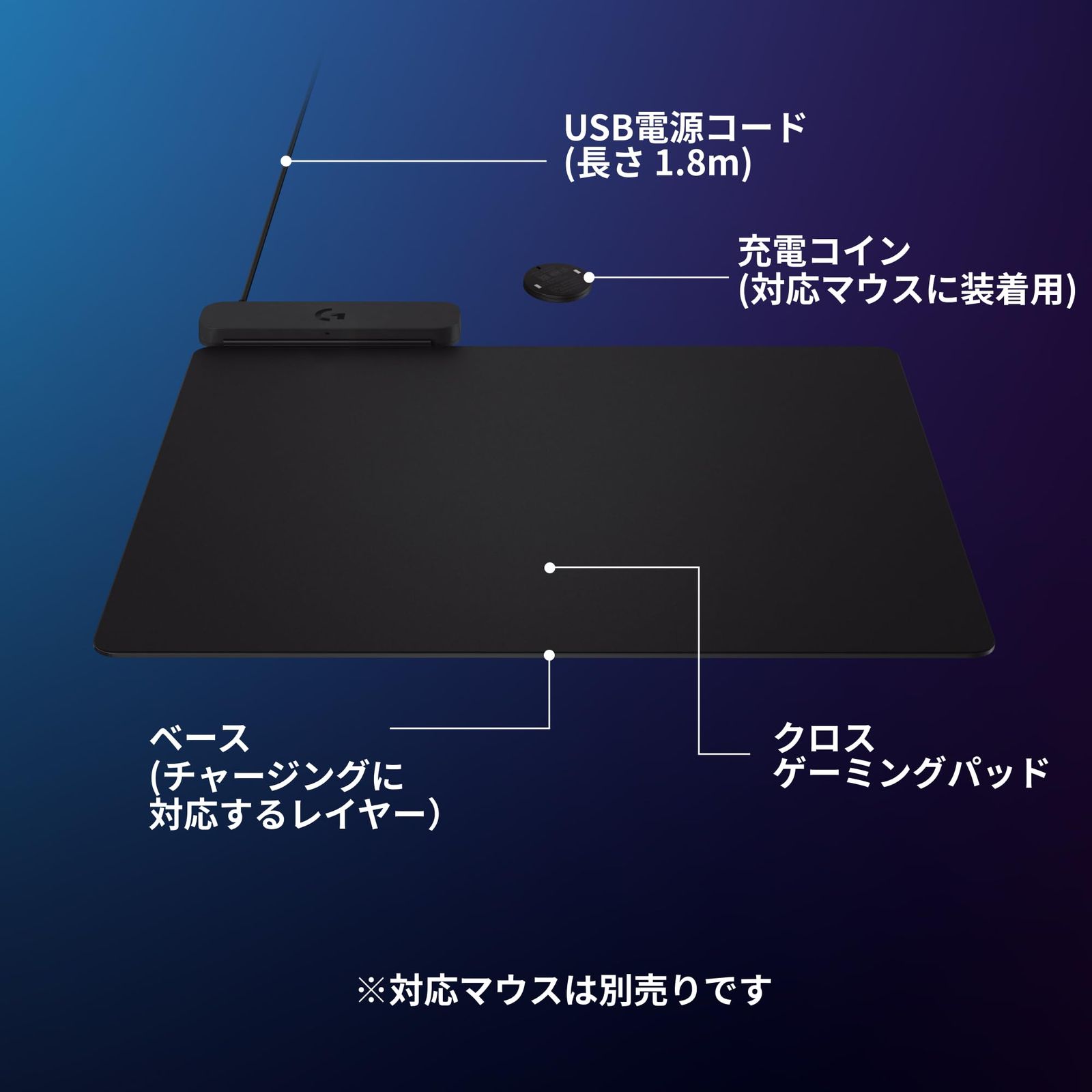 Logicool G ゲーミングマウスパッド POWERPLAY 2 ワイヤレス充電 システム G-PMP-SE-001 クロス 表面 ゲーミングマウス PRO X SUPERLIGHT 2 / G PRO SUPERLIGHT DEX / G502XWL /
