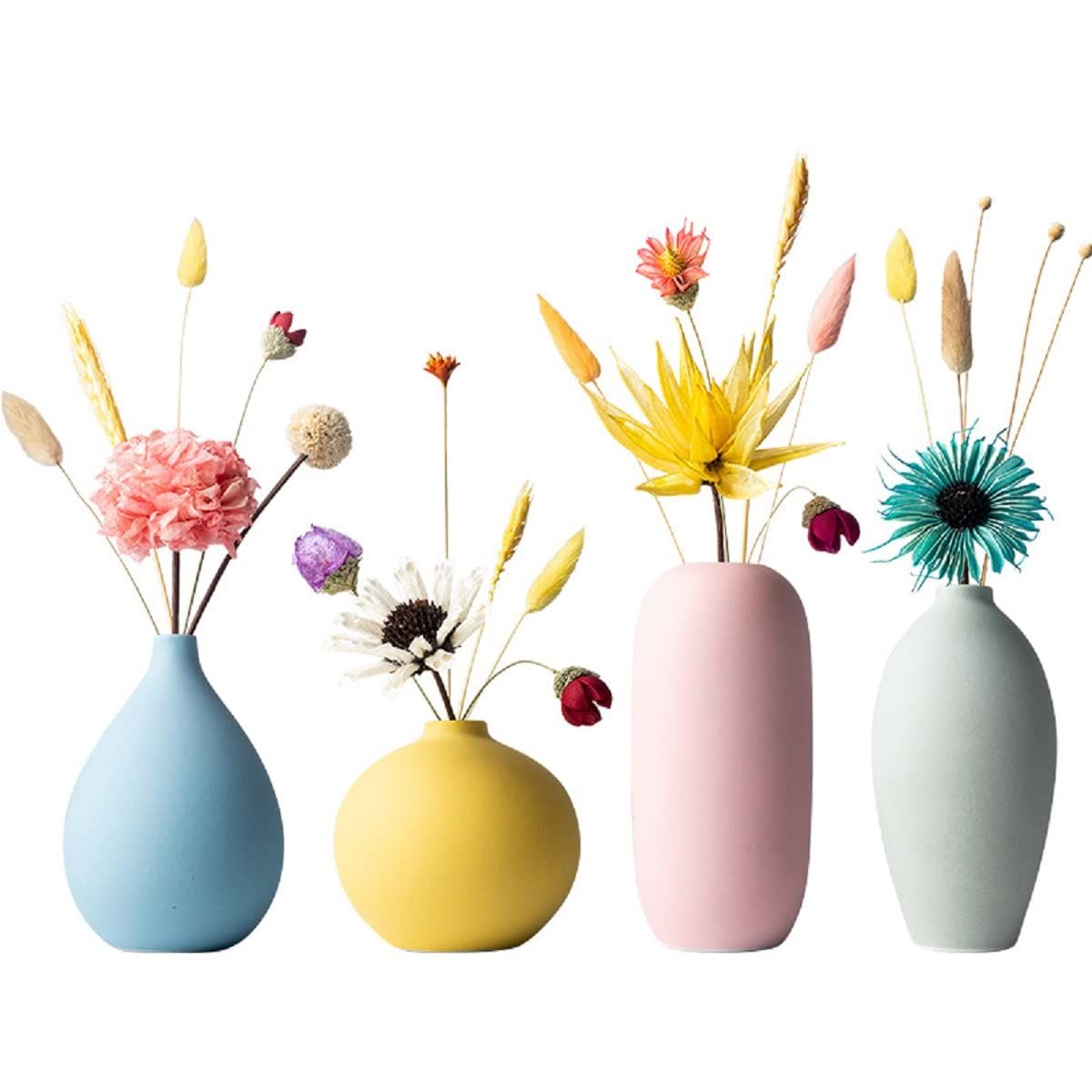 AIVAR 花瓶 陶器 一輪挿しフラワーベース おしゃれ セラミック花器 和風 洋風 4点セットミニ花器 小さめ 水生植物 生け花 ドライフラワー適用 インテリア 飾り瓶 母 父の日 ギフト (セット2)