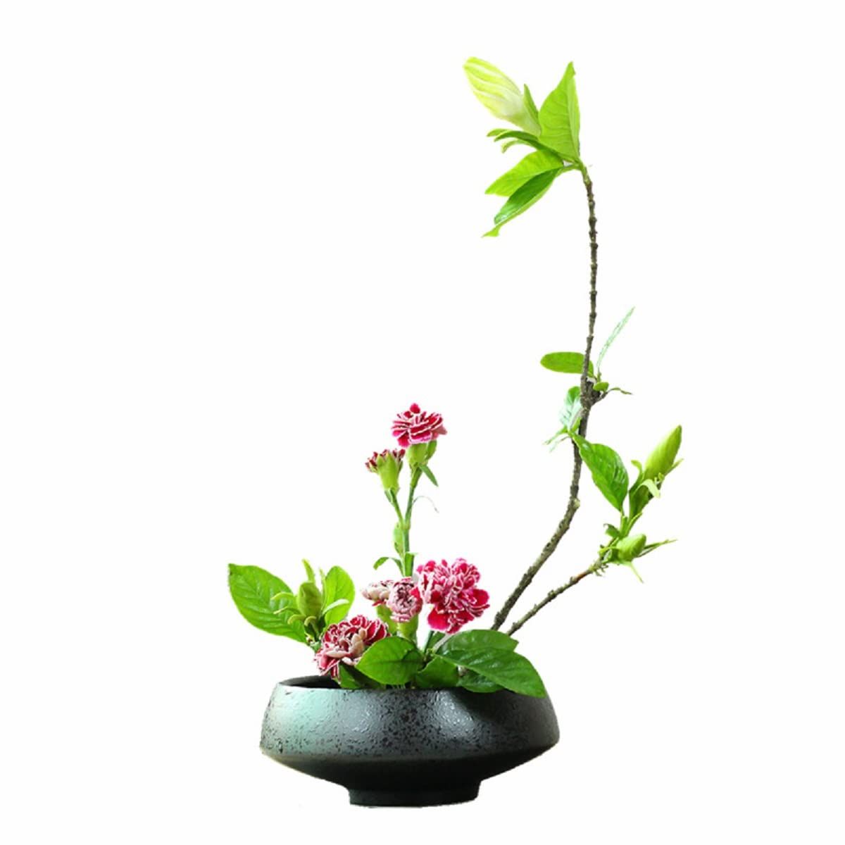 AIVAR ボウル 水盤 花器 花瓶 フラワーベース フラワーアレンジメント用 花器 水盤 生花花瓶 盆栽 容器 ブラック 陶器 セラミック 花器 生花用の花器 日本 楕円型 華道用花器 (ブラック-?角)