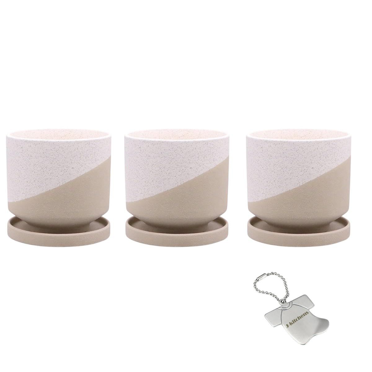 J-kitchens Select 3個入 セット 花瓶 陶器 植木鉢 空焼き デザイン ポット B-L ホワイト Φ14xH13cm （オリジナルタグ１個付）No2806