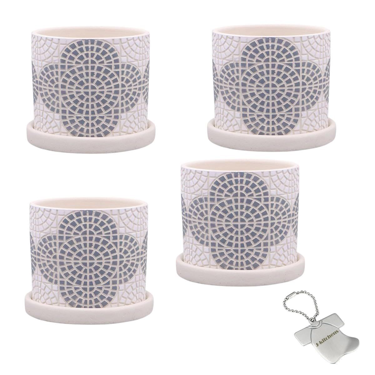 J-kitchens Select 4個入 セット 花瓶 陶器 植木鉢 フラワー タイル デザイン ポット A-L グレー Φ10.5xH8.5cm （オリジナルタグ１個付）No5456