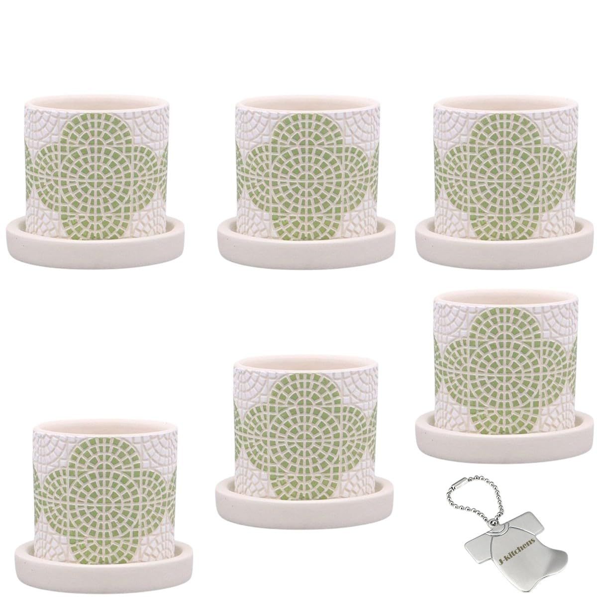 J-kitchens Select 6個入 セット 花瓶 陶器 植木鉢 フラワー タイル デザイン ポット A-S グリーン Φ7xH6.5cm （オリジナルタグ１個付）No4695 5,105円