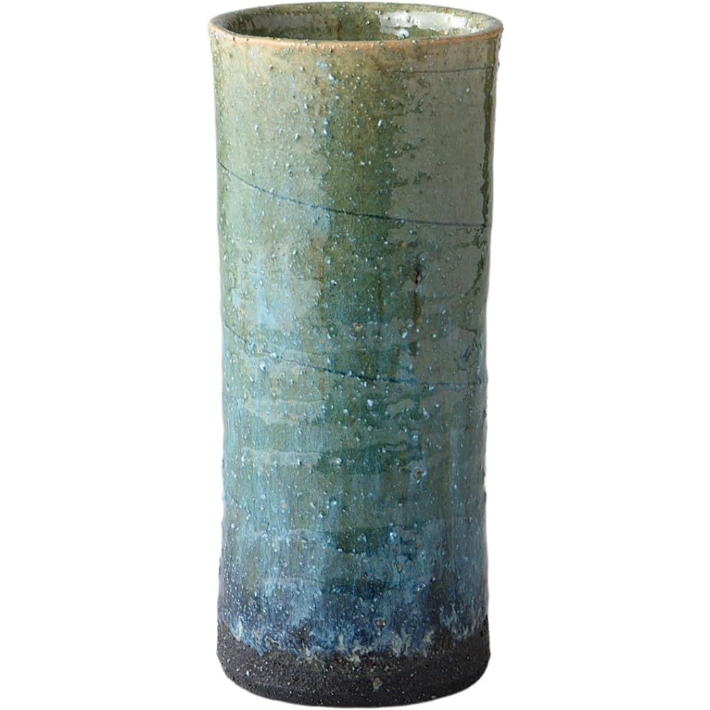 エールネット(Ale-net) 花器 花瓶 W10×D10×H22cm 緑ガラス釉花入 陶器 信楽焼 日本製
