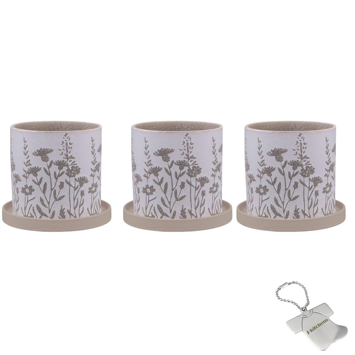 J-kitchens Select 3個入 セット 花瓶 陶器 植木鉢 野花 デザイン ポット C ベージュ Φ13.5xH13cm （オリジナルタグ１個付）No6019