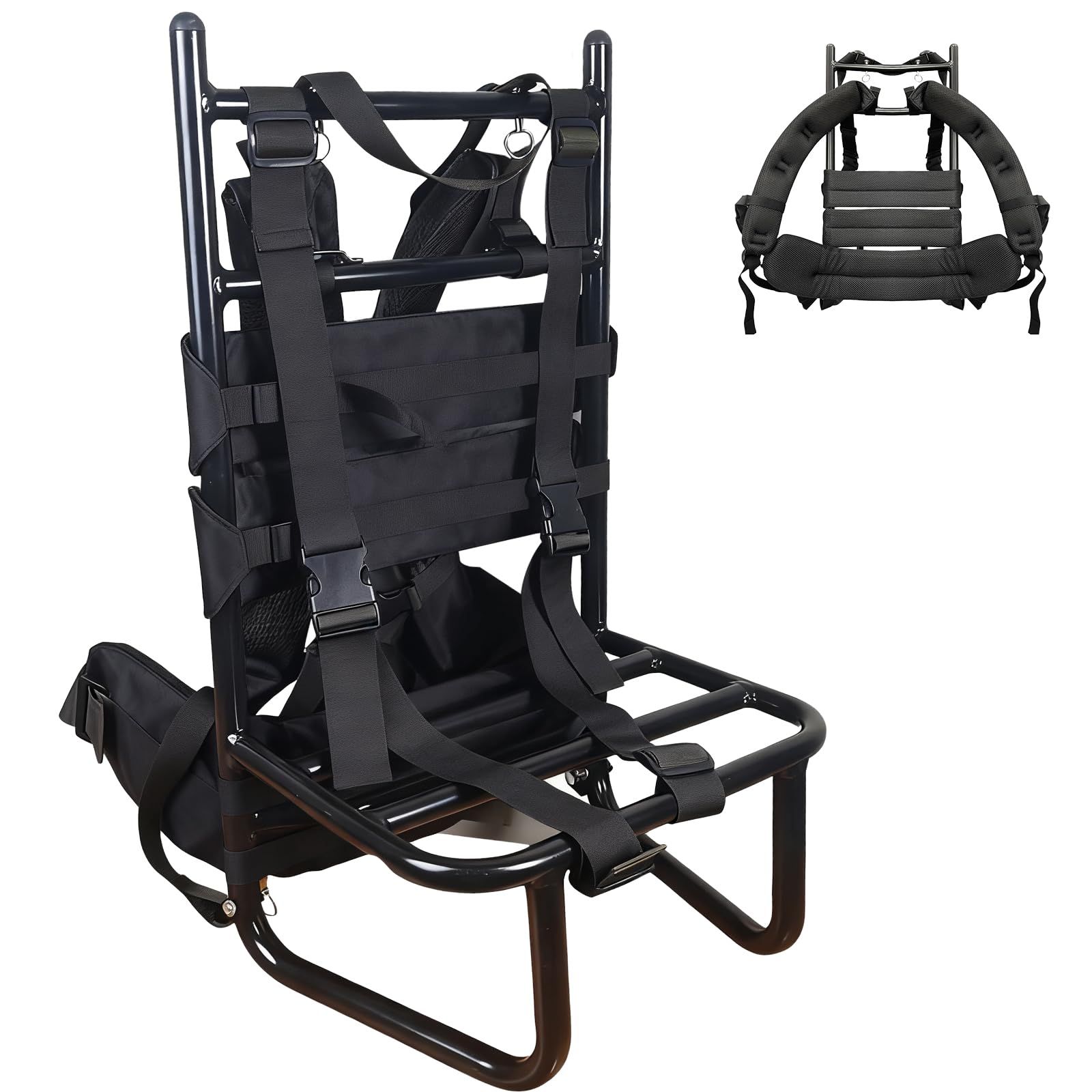 Isabally 背負子 キャリー 登山用 アルミ合金 頑丈 折りたたみ式 ポータブル 耐荷重75kg クッション性が高い肩ベルトとウエストベルト 荷物を軽く感じる バックパック外枠 着脱簡単 釣り キャンプ アウトド 37×25×64cm (ブラック)