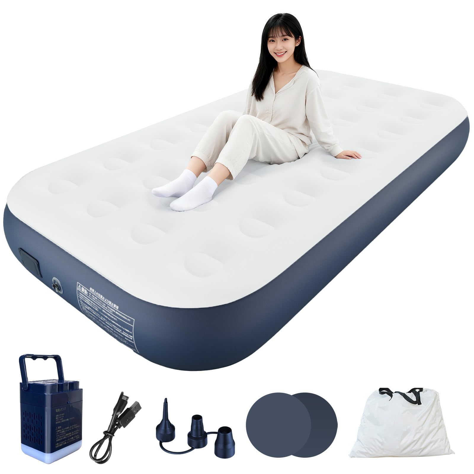 エアーベッド 電動ポンプ内蔵 シングル キャンプの快適睡眠に LEDライトとフロック加工付き エアーマット USB充電式 取り外し可能 自動膨張 折り畳みコンパクト 耐荷重300kg 収納袋付き 車中泊 防災 来客用 191×99×25cmw a9ebafef